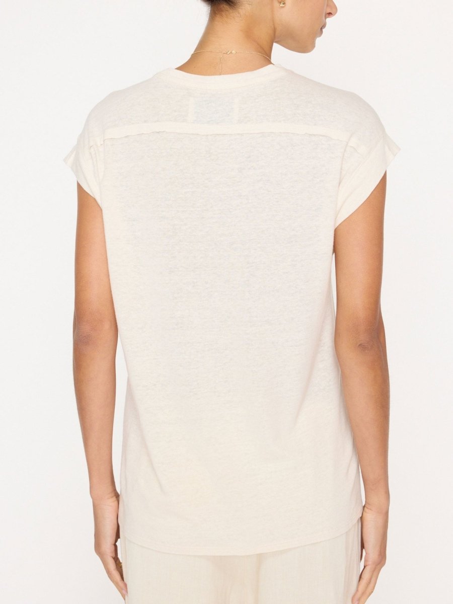 Georgie short sleeves linen beige tee back view