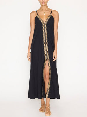 Ciana front slit midi black dress front view 2