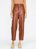 Vegan leather pants for women in chestnut brown with a relaxed fit and elastic back waistband for comfort.