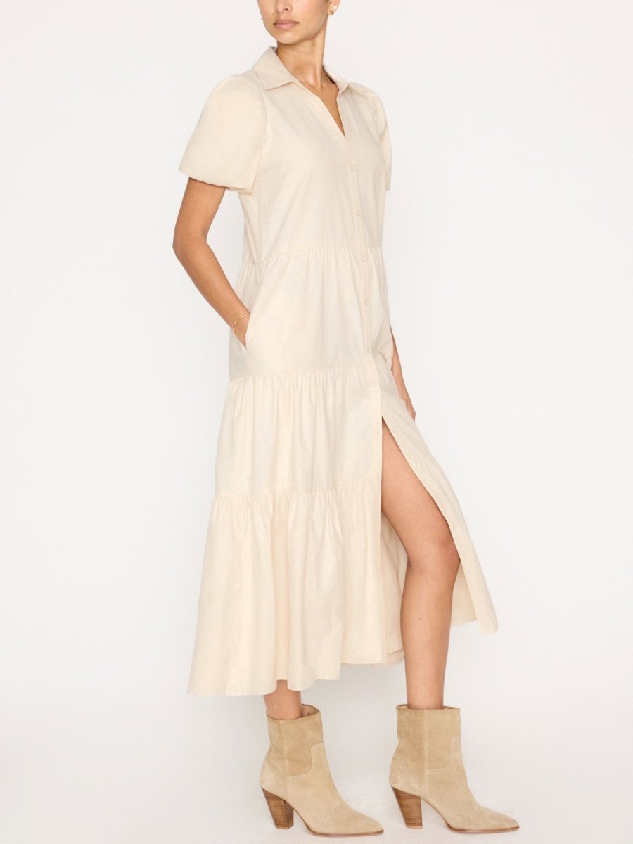Havana tiered midi beige dress side view