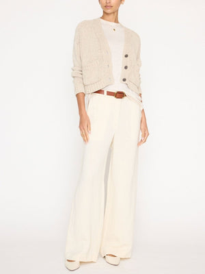 Cropped beige linen cotton cardigan sweater full length