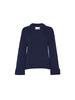 Womens navy sweater in solid navy knit with relaxed fit ribbed trim and hip length cut