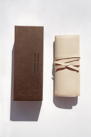 Beige jewelry travel roll flat view 2