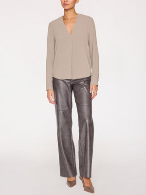 Elena V-neck tan blouse full view