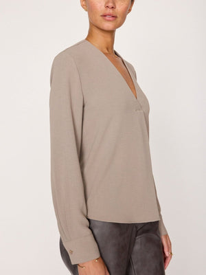Elena V-neck tan blouse side view
