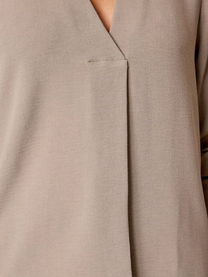 Elena V-neck tan blouse closeup view