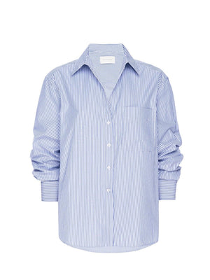 Everyday button up blue stripe shirt flat view
