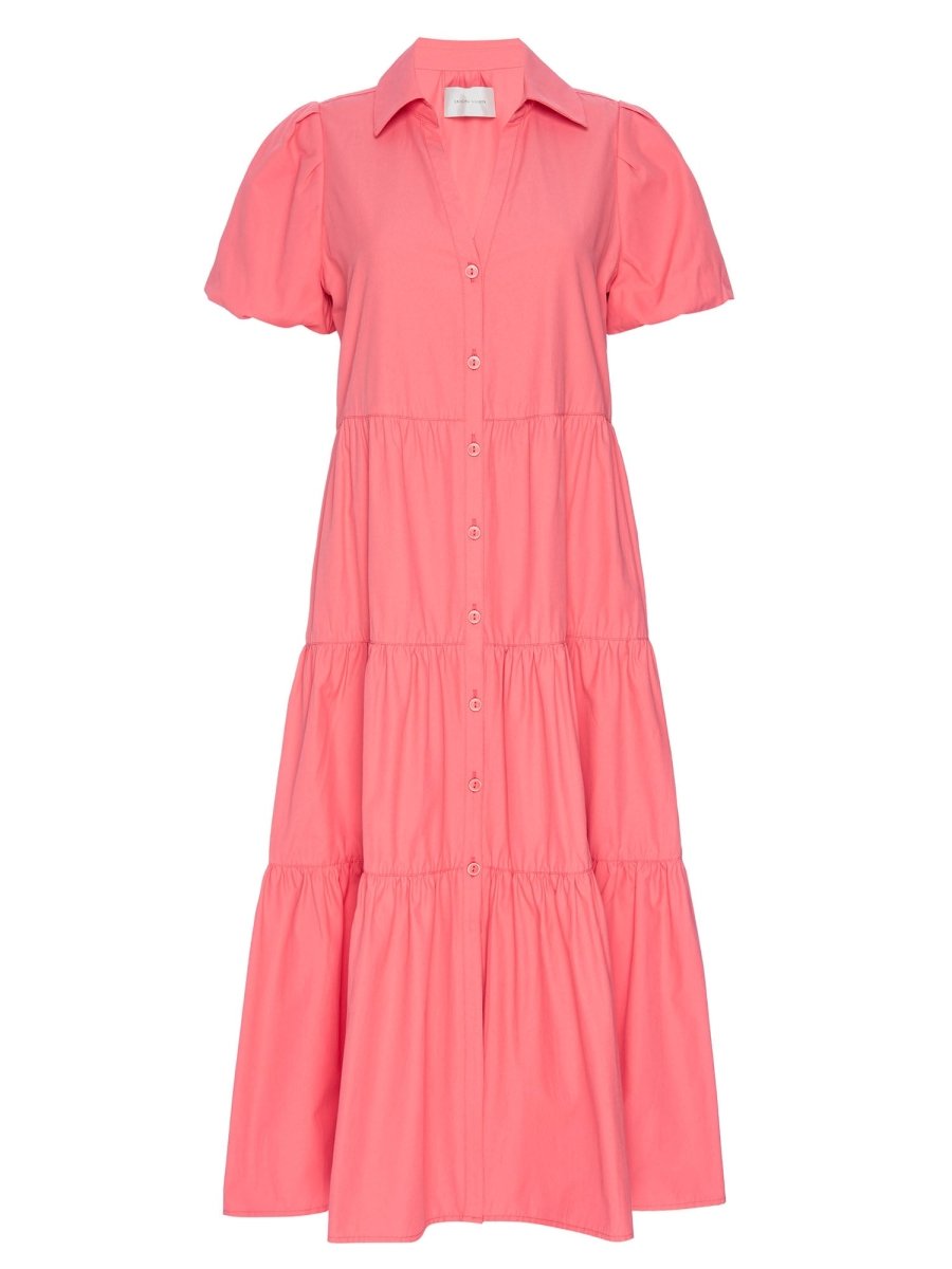 Havana tiered midi pink dress flat view