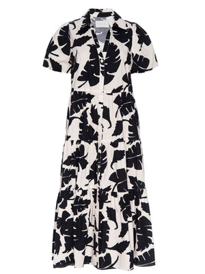 Havana tiered midi black and white printed dress flat view