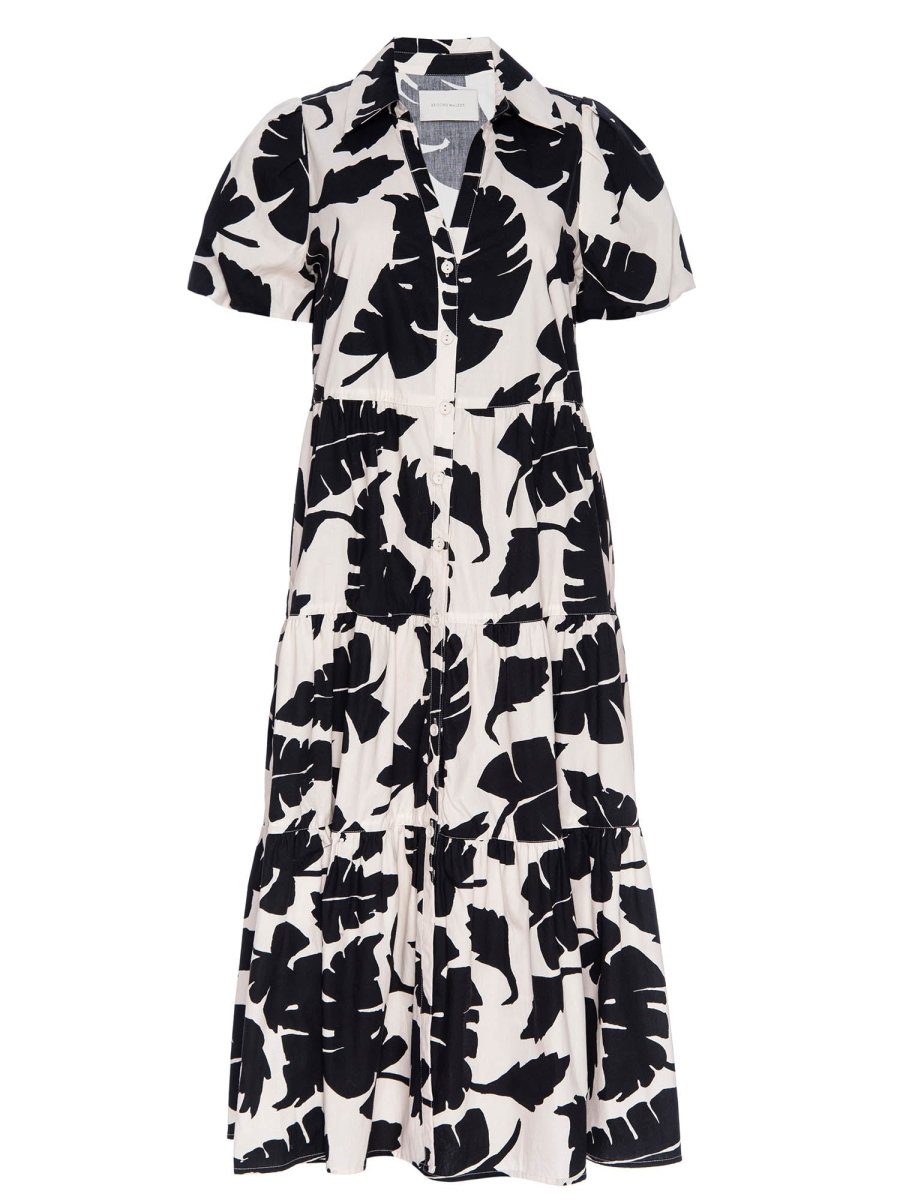 Havana tiered midi black and white printed dress flat view