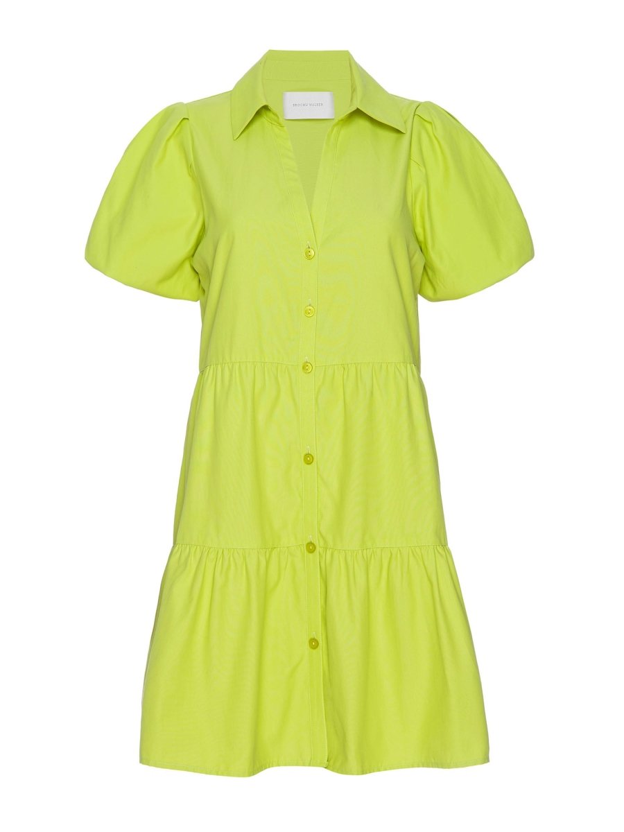 Havana tiered mini green dress flat view