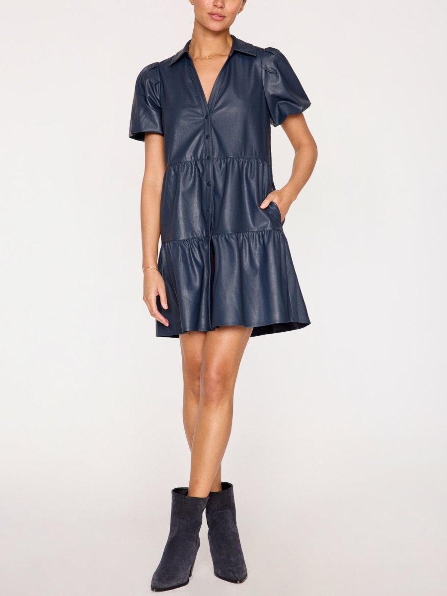 Fia belted navy pinstripe midi dress full view
