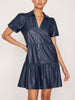 Fia belted navy pinstripe midi dress front view 2