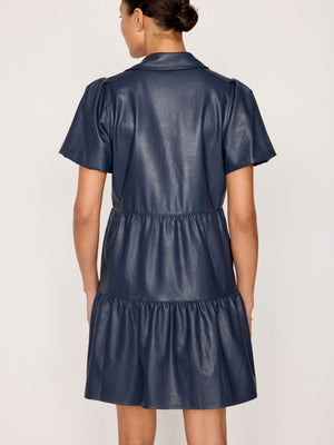 Fia belted navy pinstripe midi dress back view