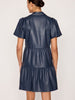 Fia belted navy pinstripe midi dress back view