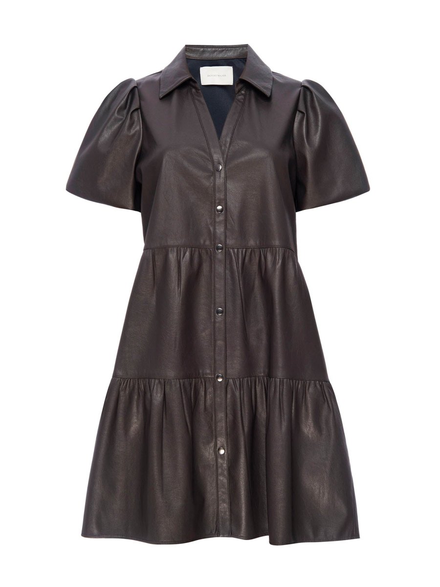 Havana tiered mini dress brown vegan leather flat view