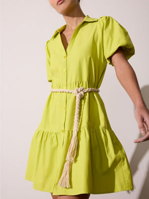 Havana tiered mini green dress front view 3