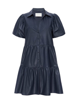 Fia belted navy pinstripe midi dress flat view
