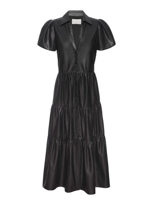 Havana tiered vegan leather midi dress black flat view