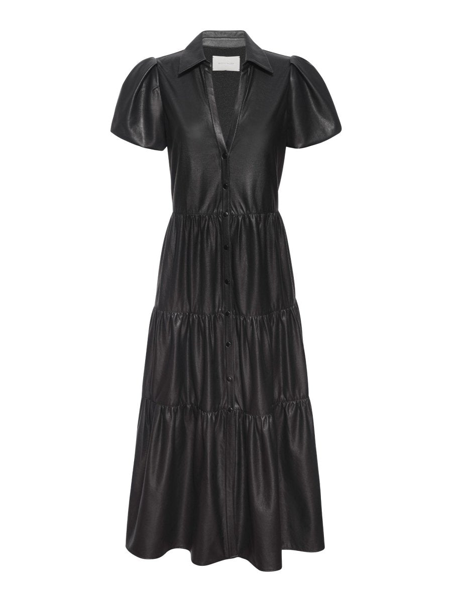 Havana tiered vegan leather midi dress black flat view