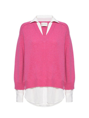 Looker hot pink layered v-neck sweater flat view