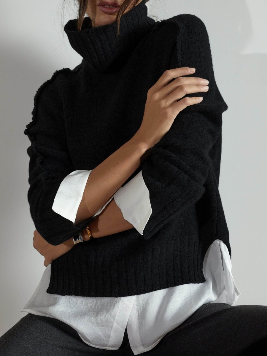 Jolie black layered turtleneck sweater front view 