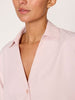 Kate V-neck button up pink shirt closeup view