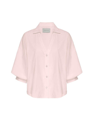 Kate V-neck button up pink shirt flat view