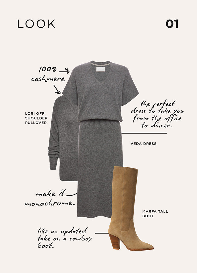 an image of a veda dress nad a lori off shoulder in gray from BW