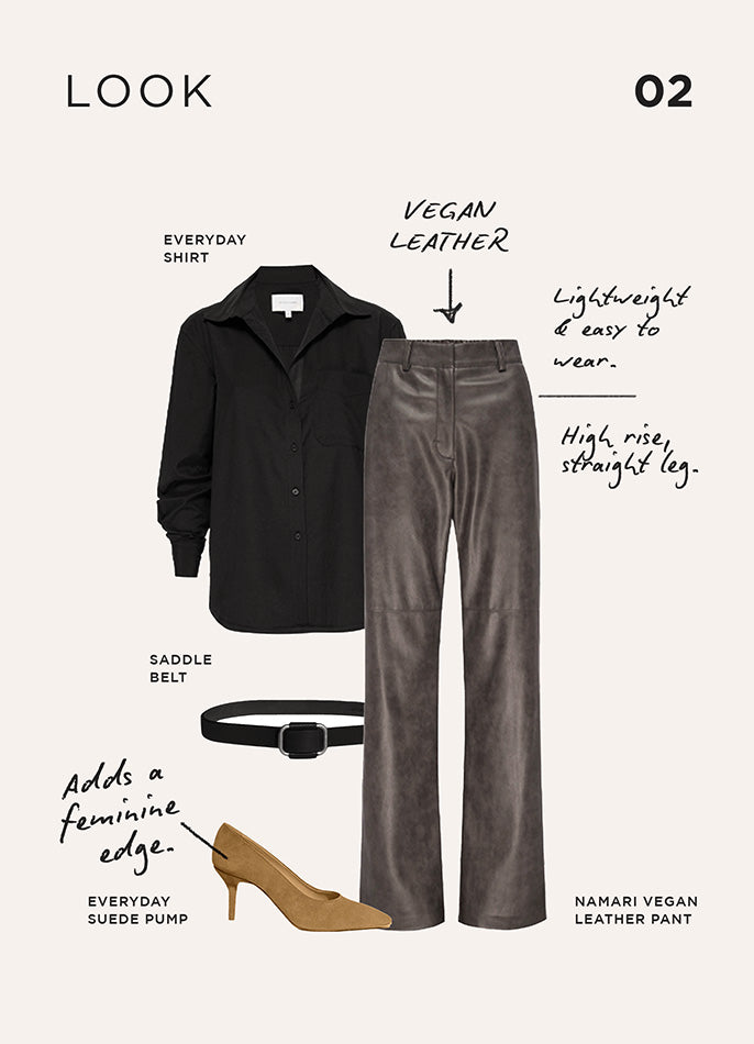 everyday shirt and vegan leather pants from BW - look 2