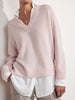 Looker pink layered v-neck sweater front view 2