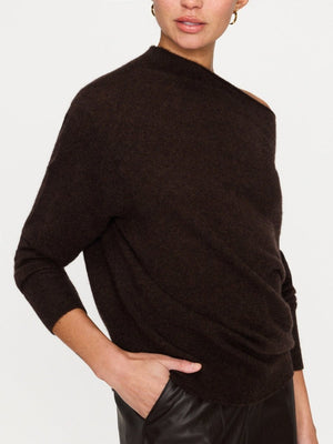 Lori cashmere off shoulder brown sweater side view