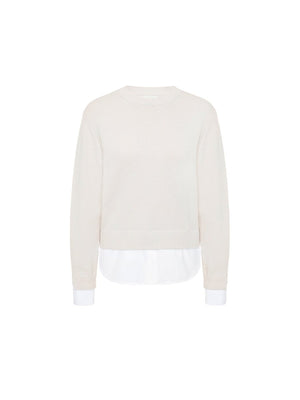 Womens crewneck sweater in white knit with straight hem and casual style