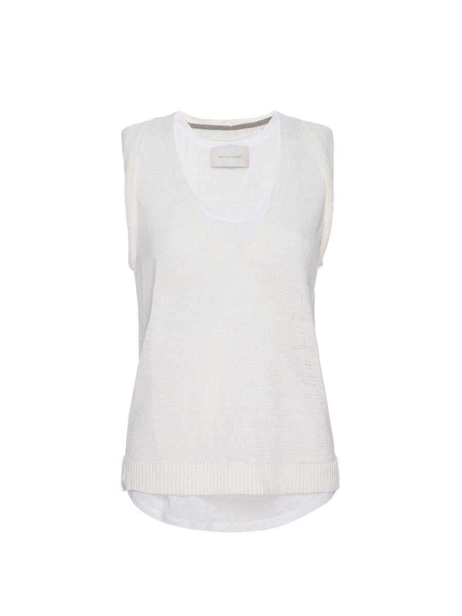 Morrow white layered V-neck tank top flat view
