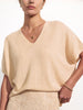 Ophi cashmere tan V-neck t-shirt top front view