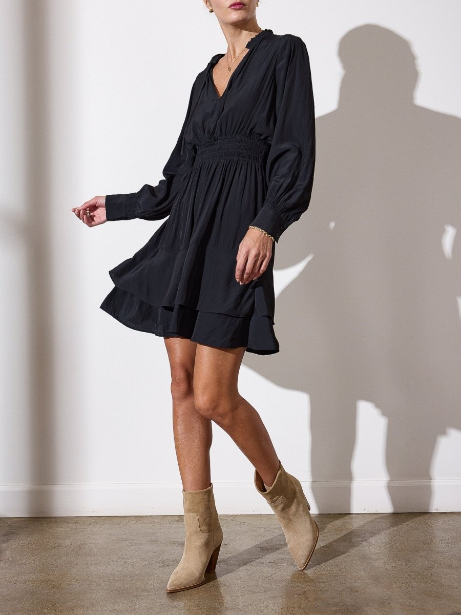 Olivia black satin mini dress full view