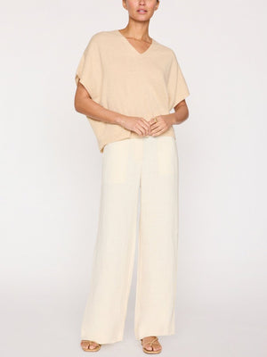 Ophi cashmere tan V-neck t-shirt top full view