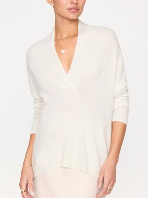 Siena v-neck pullover white sweater front view 2