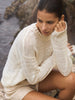 Knit pullover for women in natural beige with crew neckline and long sleeves