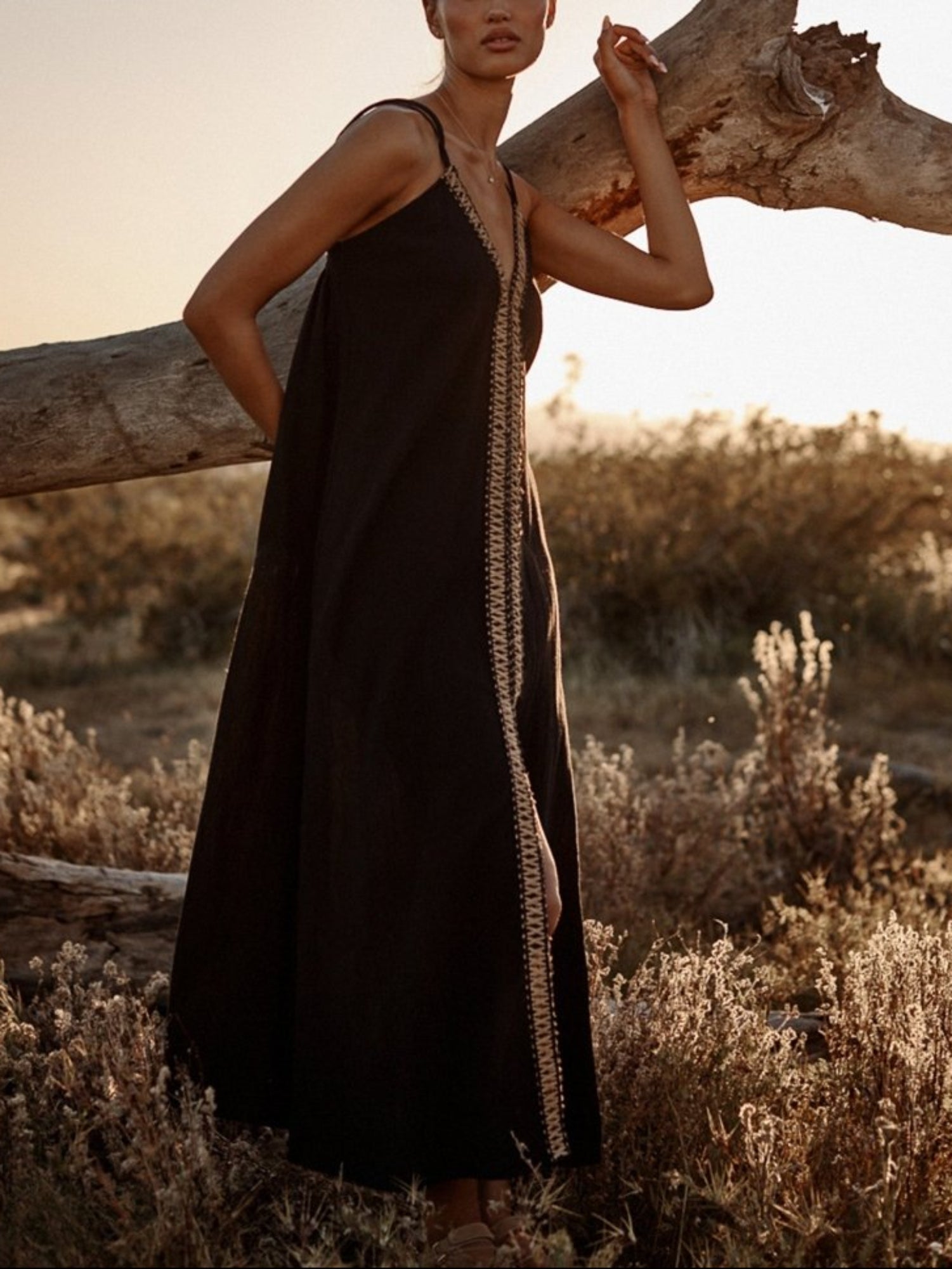 Ciana front slit midi black dress side view 2