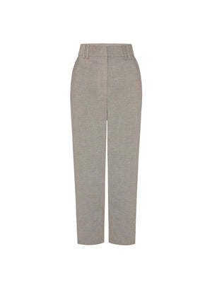 Chic women's pants in light grey tailoring with belt loops, side pockets, and a clean, cropped silhouette.