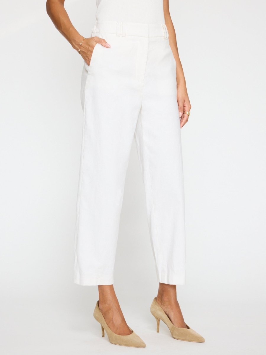 Talia white cropped cotton linen pant side view