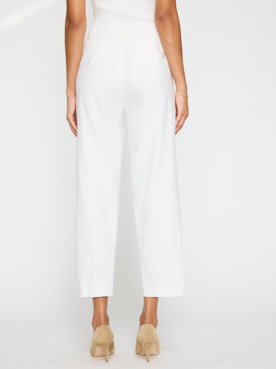Talia white cropped cotton linen pant back view