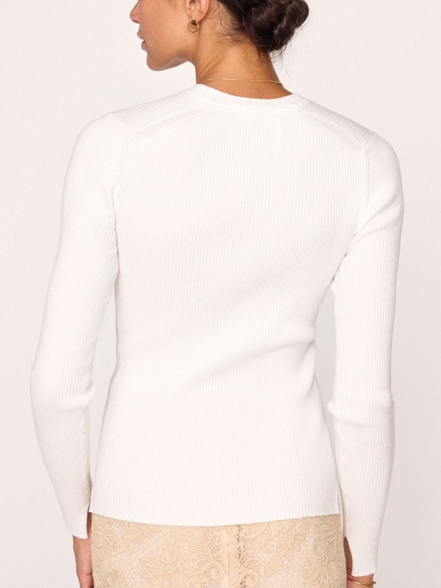 Tamsin Skinny Rib long sleeve white top back view