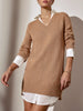 Looker layered v-neck tan mini sweater dress front view