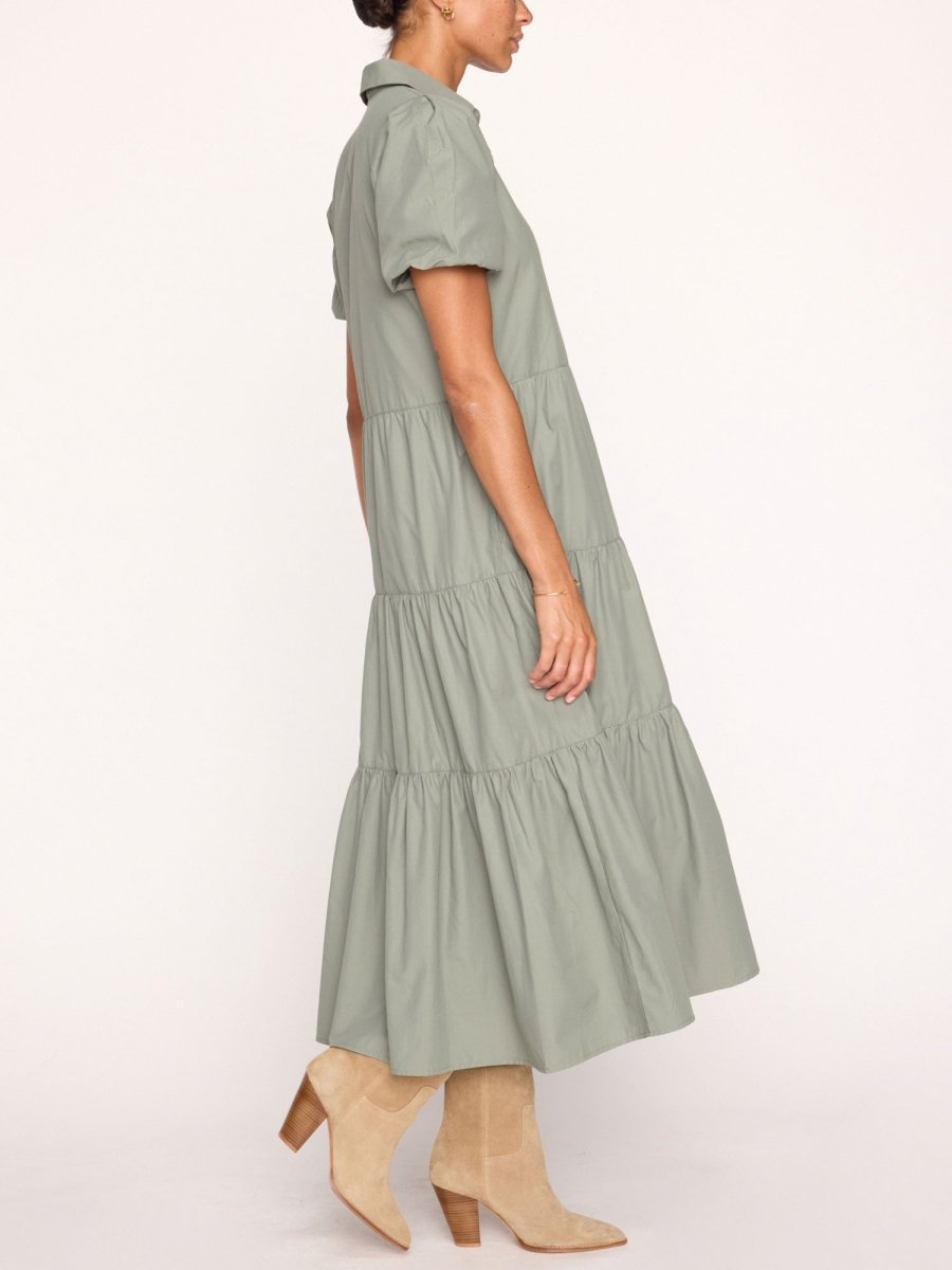 Havana tiered midi green dress side view 2