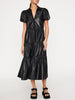 Havana tiered vegan leather midi dress black front view 2