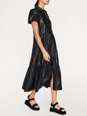 Havana tiered vegan leather midi dress black side view