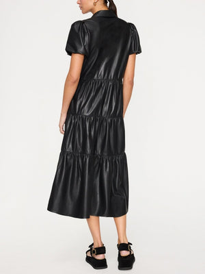 Havana tiered vegan leather midi dress black back view