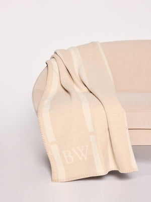 BW blanket in beige on a sofa
